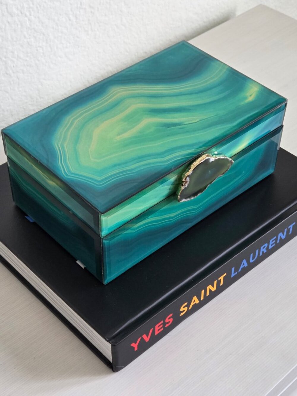 Luxury Emerald Agate Style Mirrored Glass Decorative Box